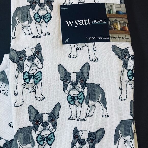 NWT Frenchie Dog Print Kitchen Dish Towels Set - Picture 2 of 2